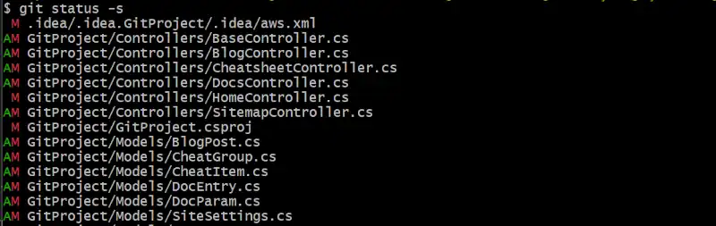 git status -s output codes